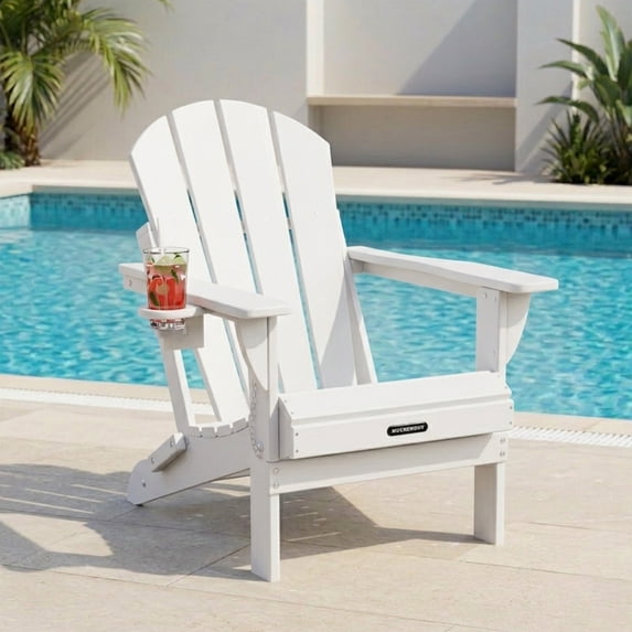 MUCHENGHY Folding Adirondack Chair, Classic HDPE Plastic Fire Pit Chair, White