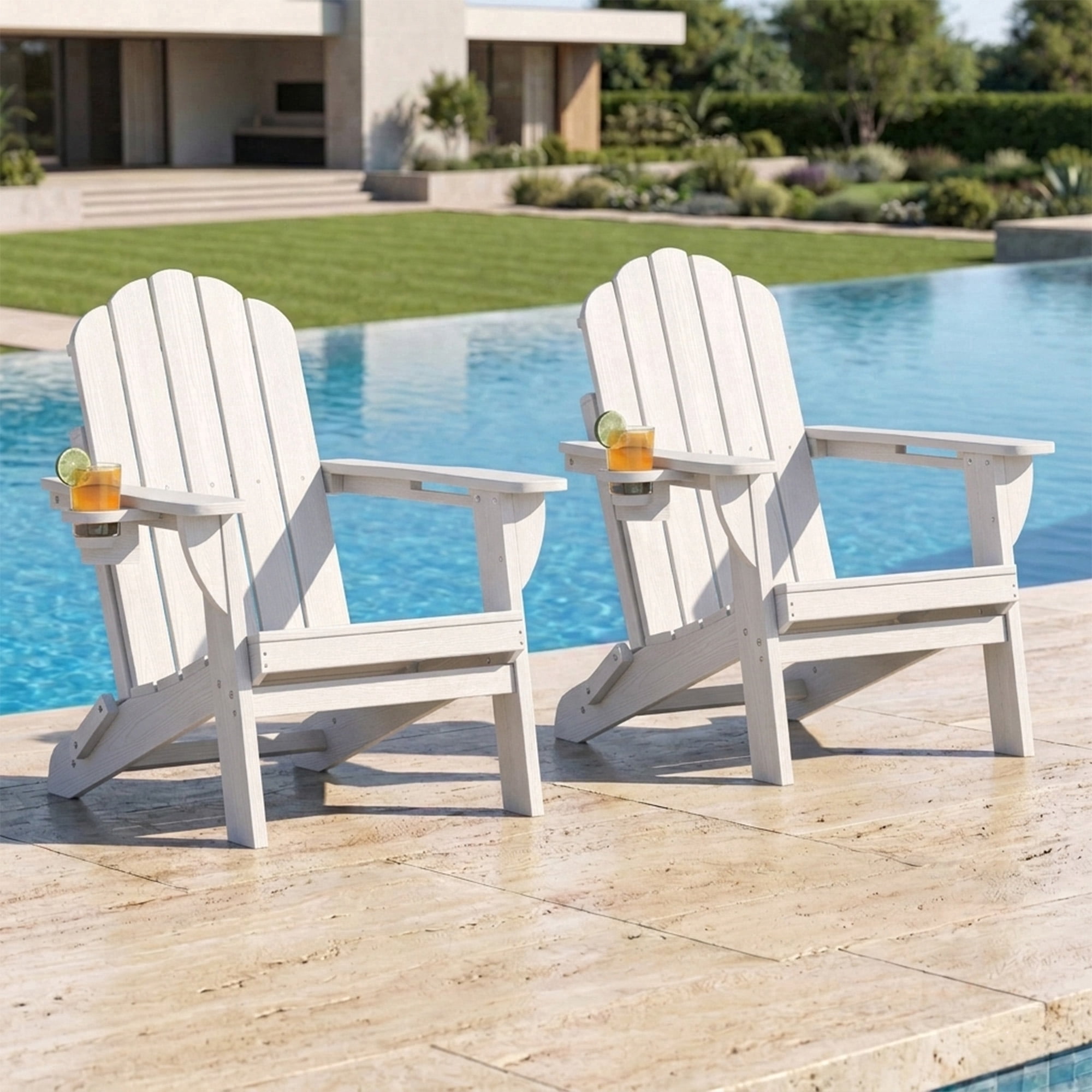 Folding Adirondack Chairs Set of 2, HDPE Plastic Fire Pit Chairs, White