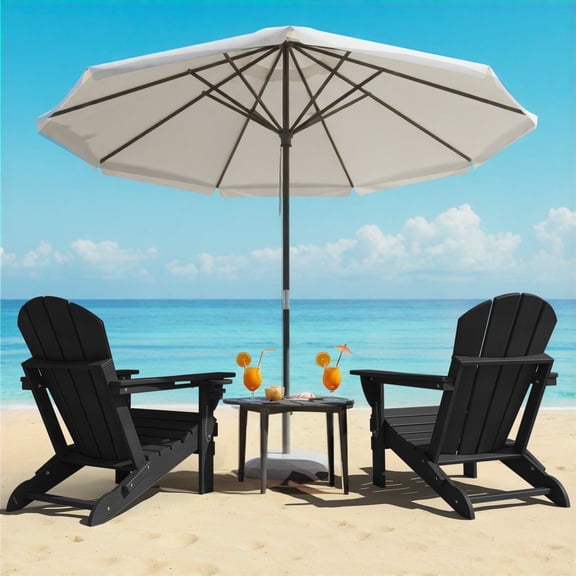 Folding Adirondack Chairs Set of 2 Outdoor Patio Fire Pit Chairs with Cup Holder Porch Garden Black