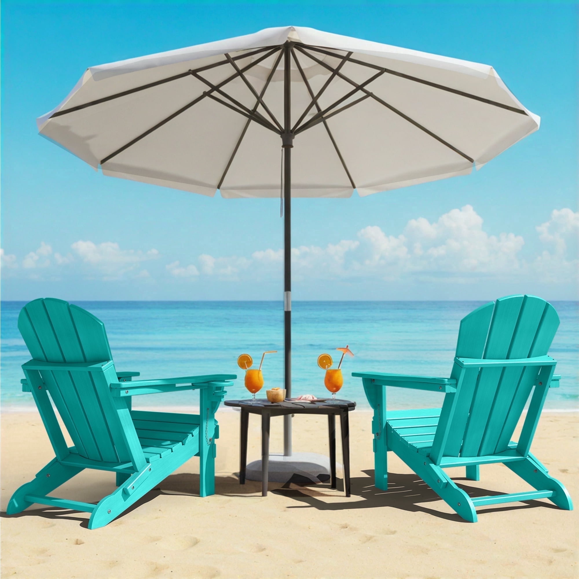 Folding Adirondack Chairs Set of 2 Outdoor Patio Fire Pit Chairs with Cup Holder Porch Garden Blue