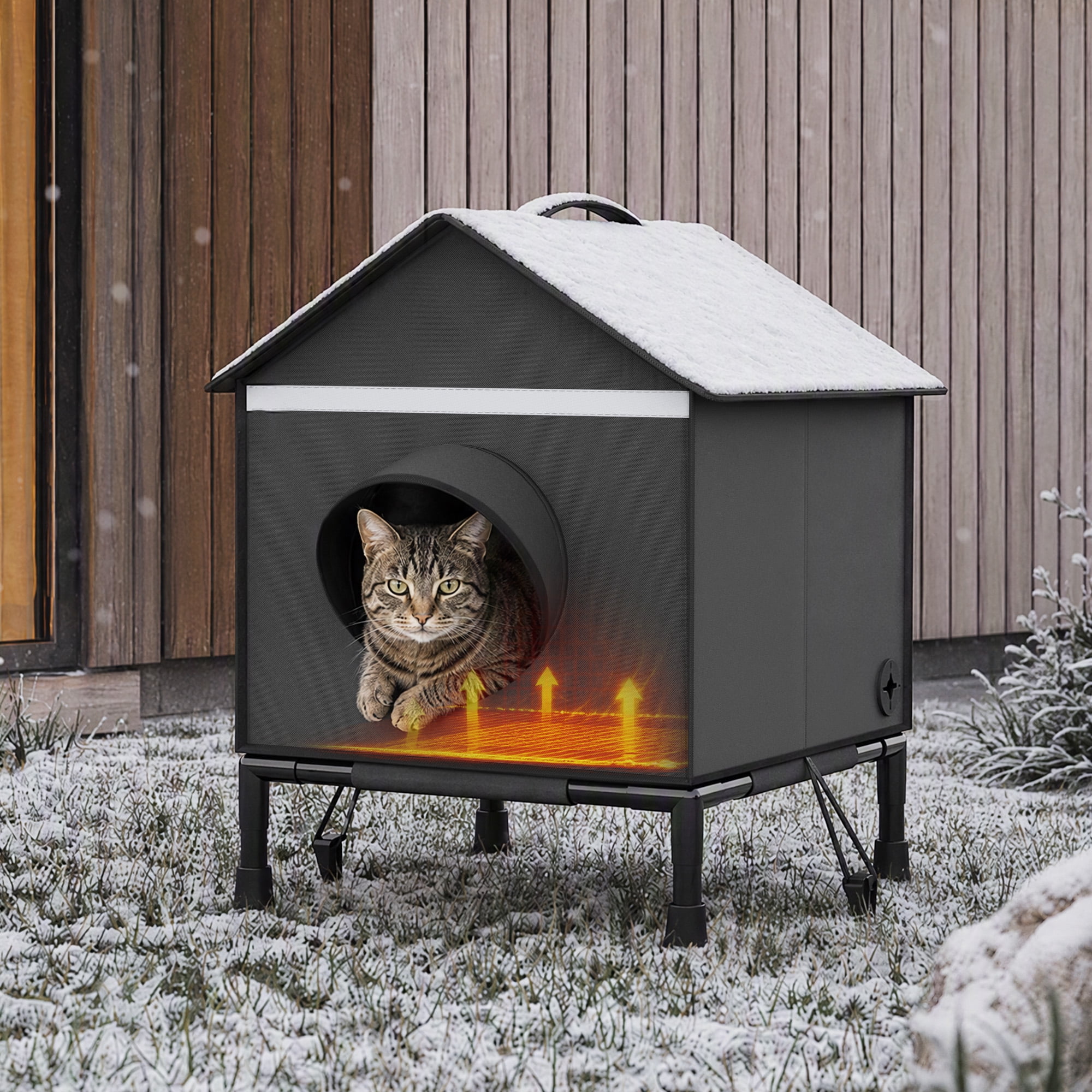 MUCHENGHY Heated Outdoor Cat House, Insulated Weather-Resistant Shelter ...