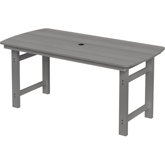 MUCHENGHY Heavy Duty HDPE Outdoor Dining Table for 6, Weatherproof Patio Rectangle Table with Umbrella Hole, Fade Resistant, Gray
