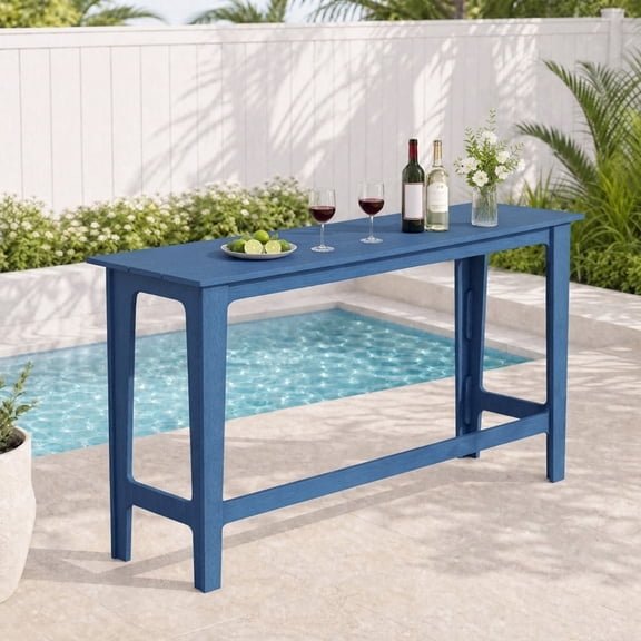 MUCHENGHY Outdoor Bar Table, HDPE All-Weather Long Balcony Bar Height Table, Navy