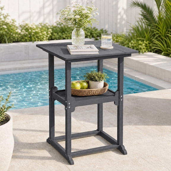 MUCHENGHY Outdoor Bar Table, HDPE All-Weather Square High Top Bistro Table, Gray