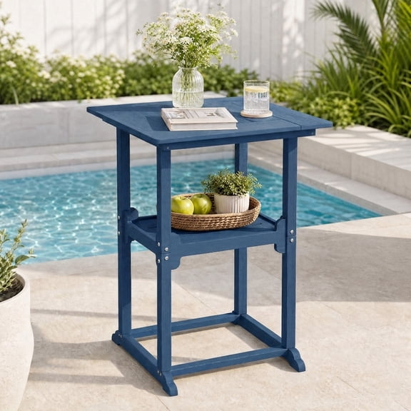 MUCHENGHY Outdoor Bar Table, HDPE All-Weather Square High Top Bistro Table, Navy
