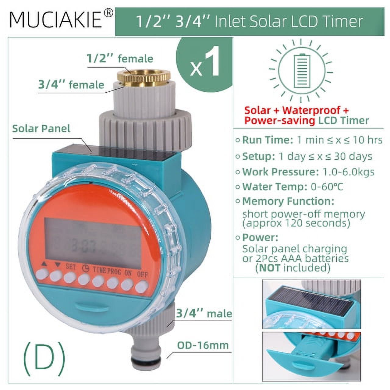MUCIAKIE Garden Automatic Watering System Timer Rain Sensor Solar LCD