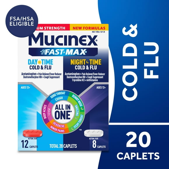 Mucinex Fast-Max Cold and Flu Caplets, Day 12 ct and Night 8 ct Combo Pack