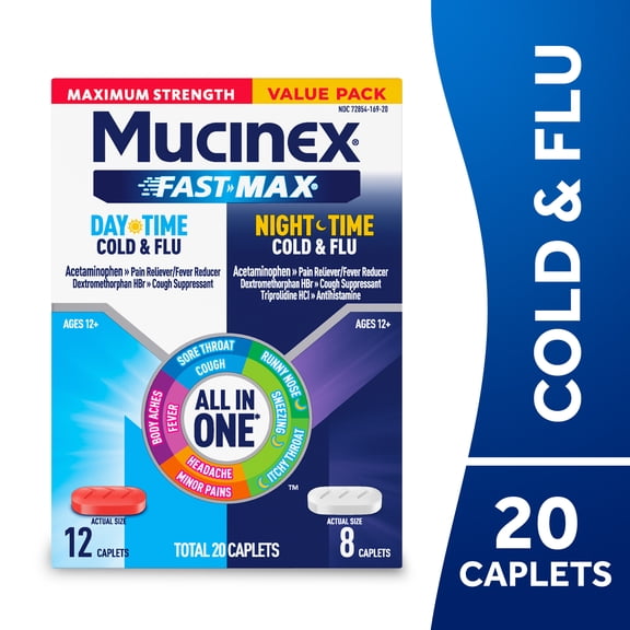 Mucinex Fast-Max Cold and Flu Caplets, Day 12 ct and Night 8 ct Combo Pack