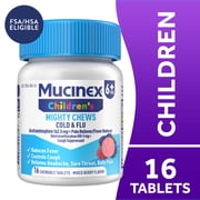 Mucinex Children's Mighty Chews Cold and Flu Medicine Medicated Chewable Tablets, Mixed Berry Flavor, 16 Count