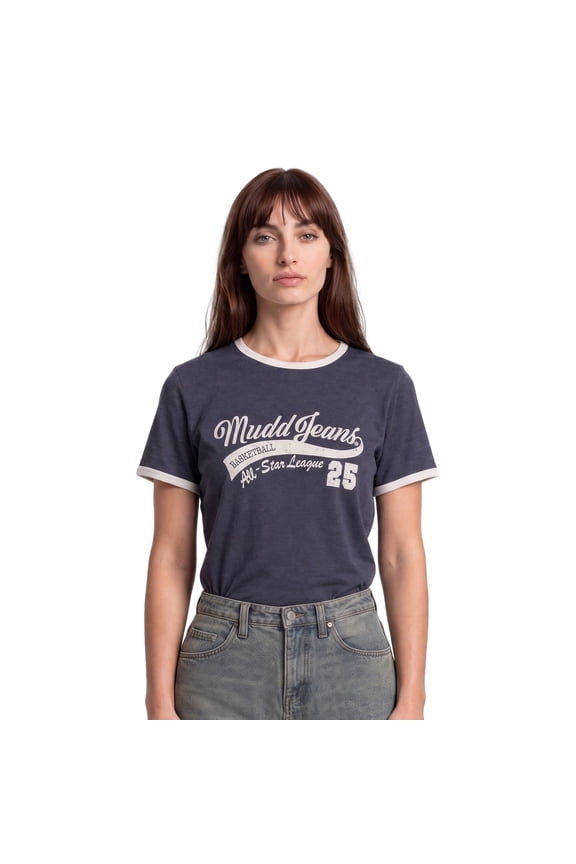 Acid Wash Ringer Graphic T-Shirt for Women, Sizes S-XL