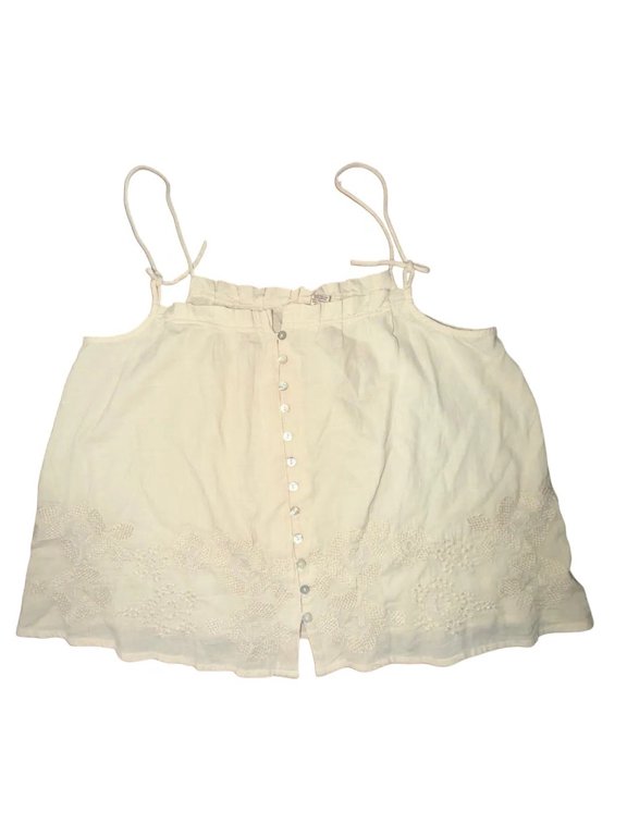 Junior Women's Ivory Tie-Strap Embroidered Spagetti Strap Tank Top Medium