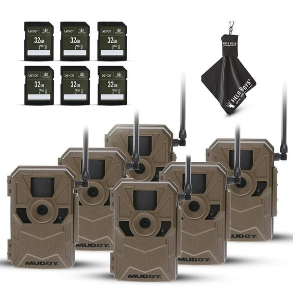 MUDDY Merge 3-Pack Cellular Trail Cameras 26MP, LTE Dual SIM, Color Night Vision, App Control Includes 3 Cameras for Ultimate Coverage, SD Cards, and Cleaning Cloth 6PK