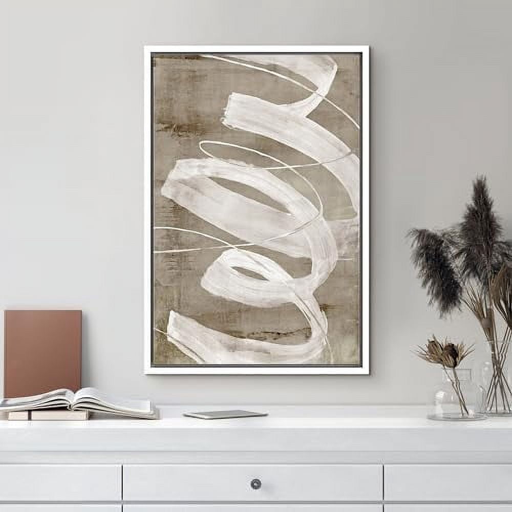 MUDECOR Framed Canvas Print Wall Art Modern Twirls Abstract White ...