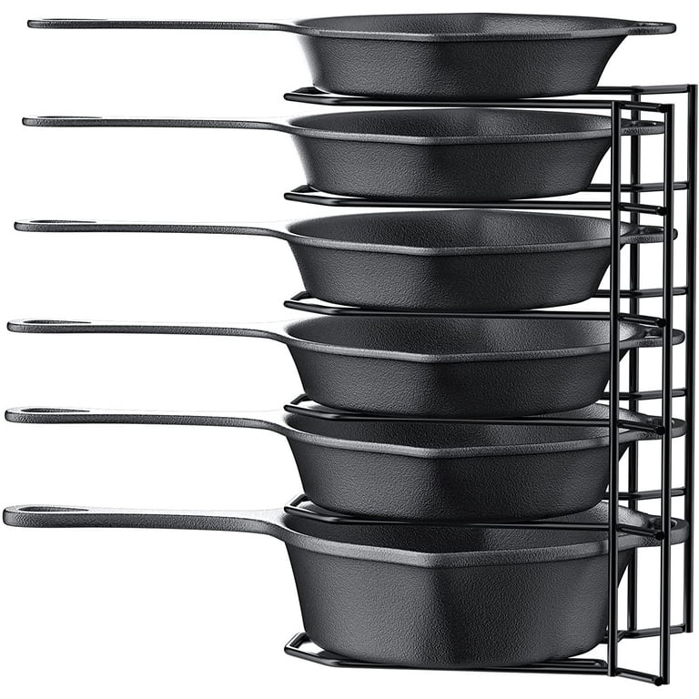 MUDEELA 6 Tier Heavy Duty Pan Organizer, Pan Rack Holds Cast Iron Skillets,  Griddles and Shallow Pots, Pan Organizer Rack for Cabinet Kitchen, Durable  Steel Construction, No Assembly Require 