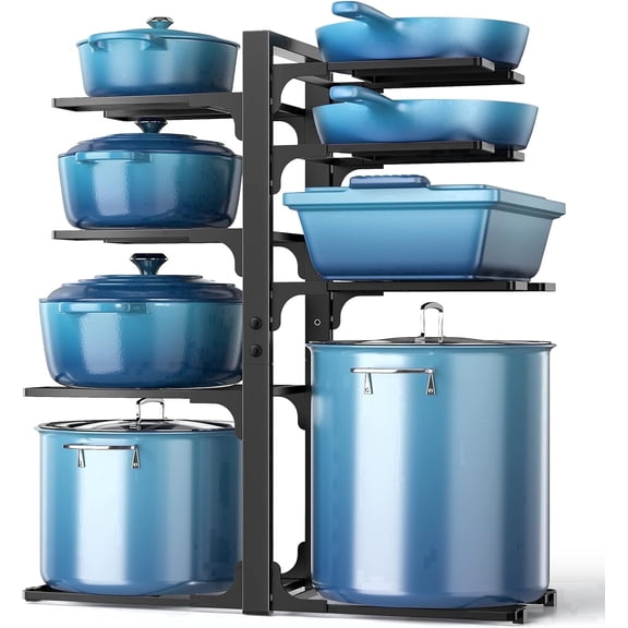 Pots and Pans Organizer,PANTASIA 8-Tier Adjustable Pot Rack for Cabinet, Pan Organizers inside Cabinet with 3 DIY Methods, Black