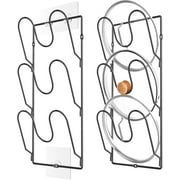 Delamu Pot Rack Wall Mounted, Pot and Pan Hanging Rack, 2 Pack Pot Lid Organizer Rack for Cabinet Door, Black