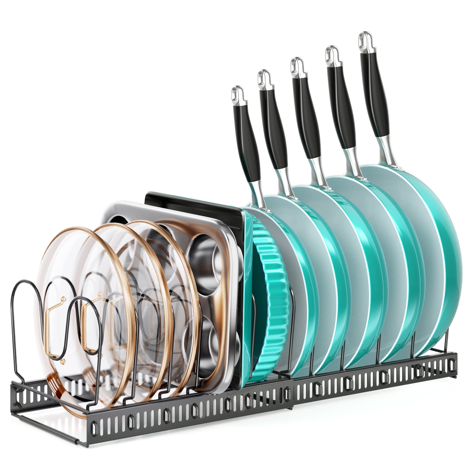 MUDEELA Pots and Pans Organizer Rack for under with 12