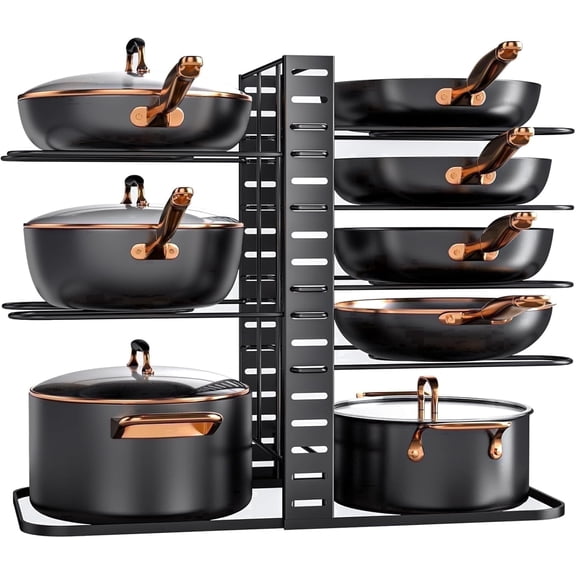 PANTASIA Pots and Pans Organizer Rack under Cabinet, 8-Tier Adjustable Pot Racks, Pan Organizers inside Cabinet with 3 DIY Methods