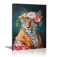 thumbnail image 1 of MUDKET Leopard Canvas Wall Art, Elegant Flower Crown Leopard Wall Pictures for Living Room, Framed Leopard Wall Paintings Prints, Modern Animal Wall Decor for Bedroom Office 40"L x 28"W, 1 of 9