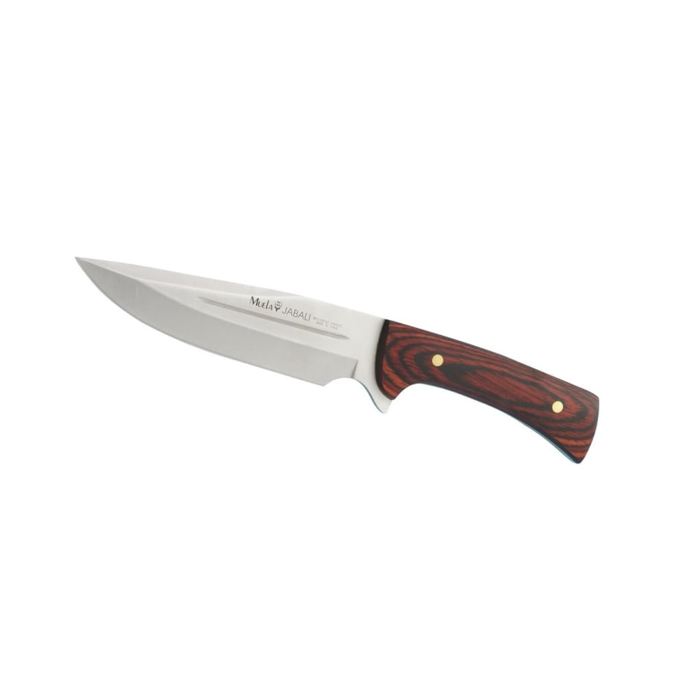 MUELA Jabali-17E 6-3/4-Inch Fixed Blade Hunting Knife with Coral Packwood Handle X50CrMoV15 Stainless Steel and Leather Sheath