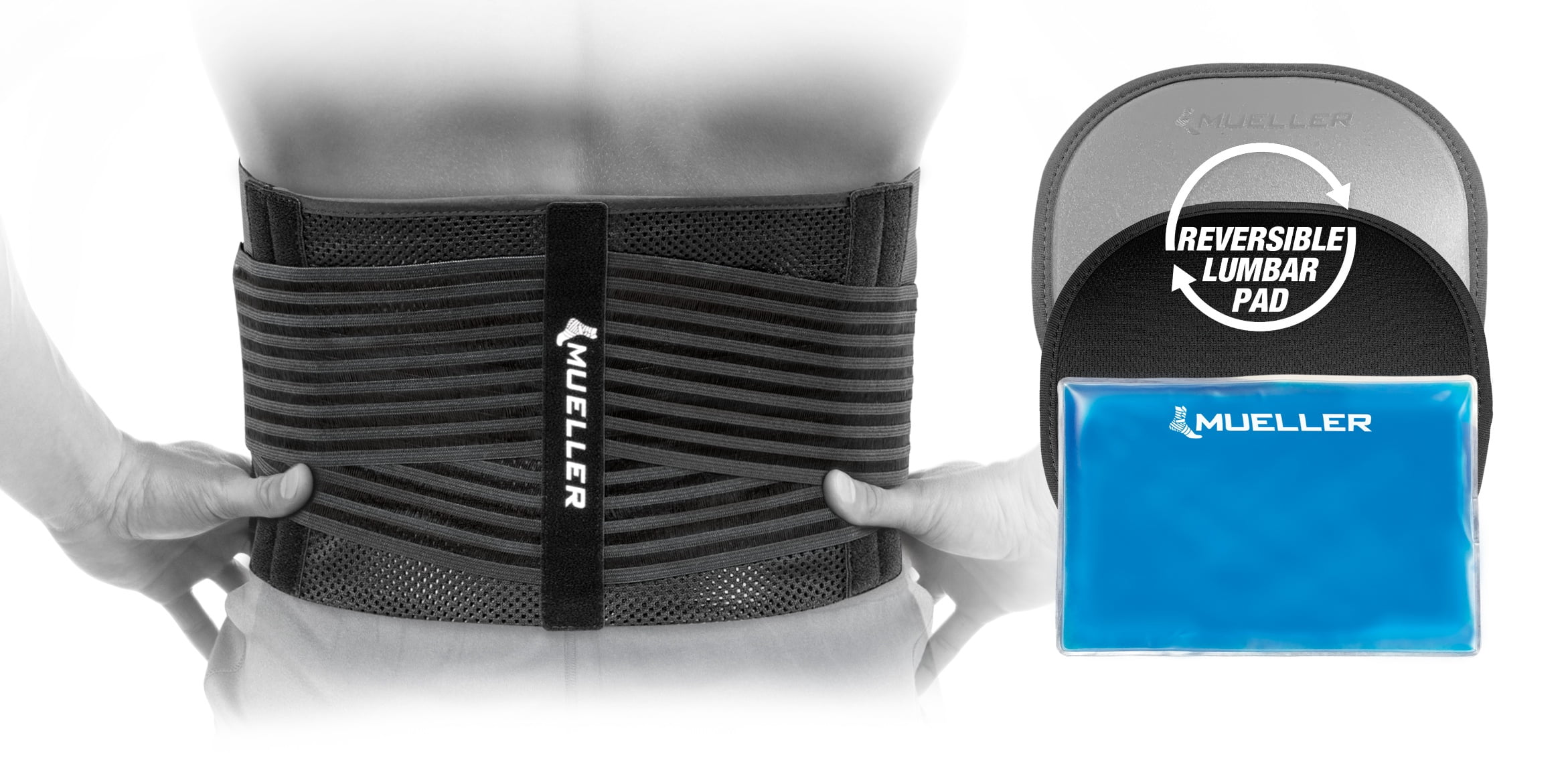 Mueller® Lumbar 4-in-1 Back Brace with Hot/Cold Pack, One Size Fits Most, Adjustable Lower Back Support