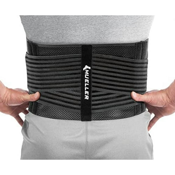 MUELLER Sports Medicine 4-in-1 Lumbar Support Back Brace, Men and Women, Adjustable Lower Waist Belt, Back Pain Relief from Soreness, Fatigue, or Injury, Black, Extra Large