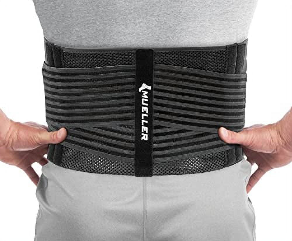 MUELLER Sports Medicine 4-in-1 Lumbar Support Back Brace, Men and Women,  Adjustable Lower Waist Belt, Back Pain Relief from Soreness, Fatigue, or