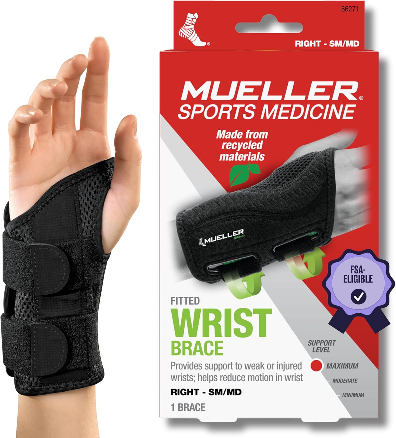 MUELLER Sports Medicine Green Fitted Wrist Brace, Wrist Pain Relief