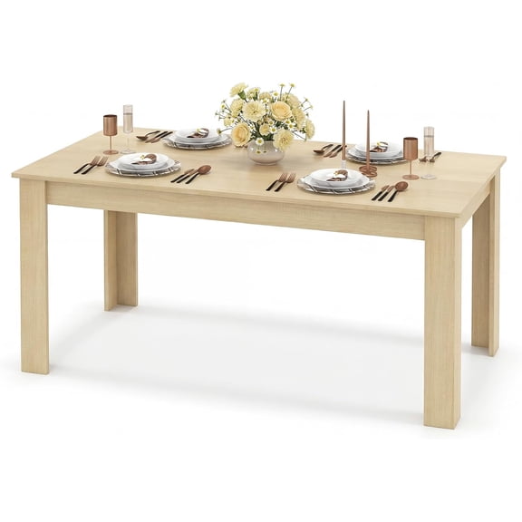 MUER Dining Table for 4-6 People, 63” Modern Kitchen Table with L-Shaped Legs, 330 lbs Weight Capacity, Large Wooden Rectangular Dinner Table for Dining Room, Living Room (Natural)