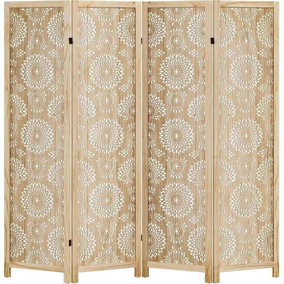MUER Handcrafted Wooden Room Divider, 4 Panel Folding Privacy Screen with 360° Adjustable Panels, Decorative Freestanding Dividers, Solid Wood Room Partitions for Bedroom, Home Office, Patio