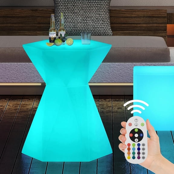 MUER Led Cocktail Table with Remote,16 Color Changing LED Light Up Pub Table, Waterproof Rechargeable Luminous Furniture, Led Bar Table for Party, Home, Bar-Hexagonal