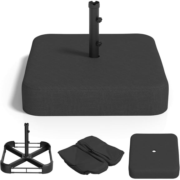 MUER Umbrella Stand Outdoor Base, 220 lbs Patio Umbrella Base Heavy Duty Sand Filled Weighted Umbrella with 2 Sandbags, All-Weather Cover, Fit for Poles up to 1.9", for 15 ft Large Market Umbrella