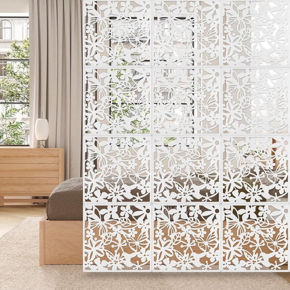 MUERE 36 PCS Hanging Room Divider Flower Carving Pattern Panels Decorative Wall Screen Panel Hollow Out Design for Living Dining Room Kitchen Bedroom Office Bar Restaurant Home Hotel Decor - White