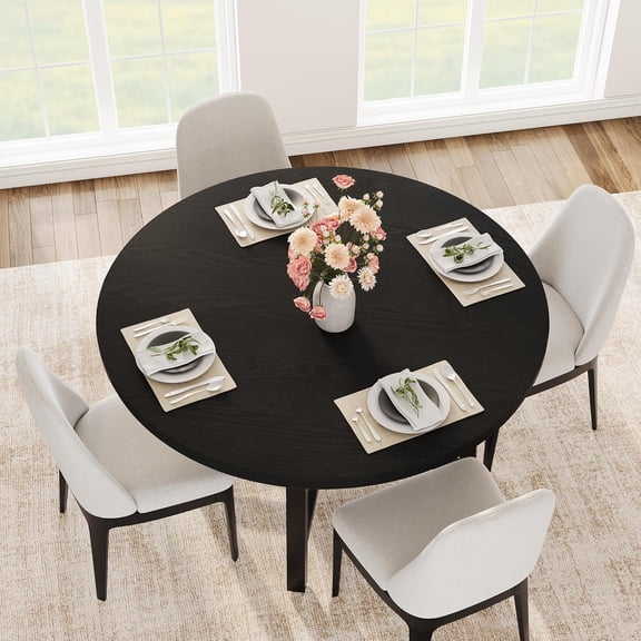 MUERE 47" Round Dining Table for 4, Kitchen Dining Room Table with Sturdy Metal Frame, Wood Circle Kitchen Table for Space Saving -Black (No Chairs)