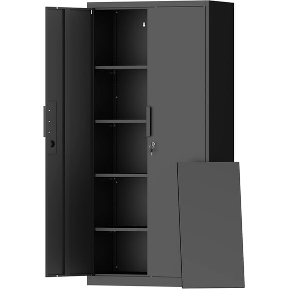 MUERE 72" H Metal Garage Cabinet,Metal Lockable Storage Cabinet with 2 Doors, Locking Tall Garage Storage Cabinets with Adjustable Shelves,Tool Cabinets for Home Office,Gym,School (Black)