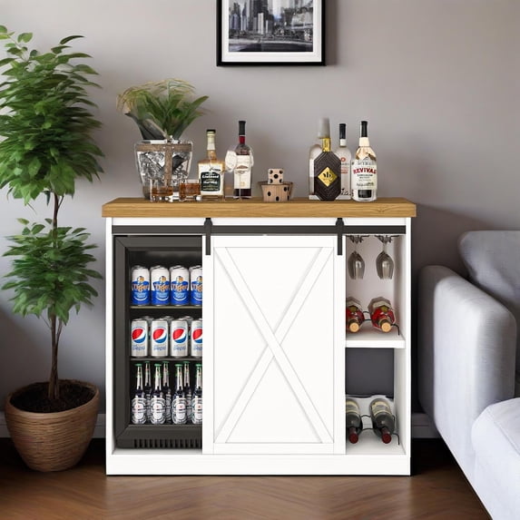 MUERE Coffee Bar Cabinet with Fridge Space, Wine Cabinet with Rack ...