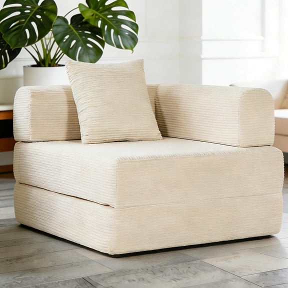 MUERE Convertible Sofa Bed,Single Boneless Couch with Memory Foam,Portable Deep Seat Sleeper Chair for Comfortable Use&Support,Beige