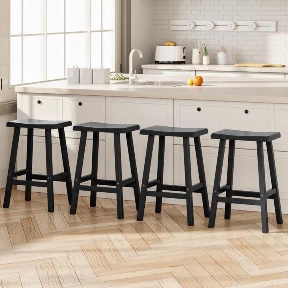 MUERE Counter Height Bar Stools Set, Modern Resin Bar Stools, Height Island Stools Set with Footrest, Ergonomic Barstools, for Cafe, Pub, Island, Black (24 Inch * 4 Pcs)