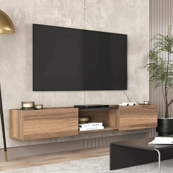 MUERE Floating TV Stand 70 Inch - Wall Mounted Entertainment Center, Modern TV Console Weathered Walnut