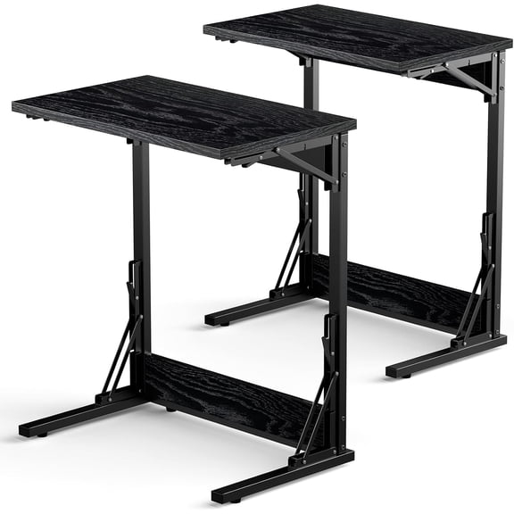 MUERE Folding TV Tray 2PCS, 24" Wide C-Shaped End Table for Couches, Dark Black