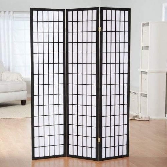 MUERE Japanese Style 3 Panels Wood Shoji Room Divider Screen Oriental for Home/Office (Black)