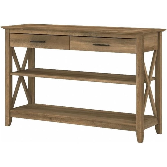 MUERE Key West Console Table with Drawers and Shelves in Reclaimed Pine, Living Room Storage Solution with Shelving for Media and Books