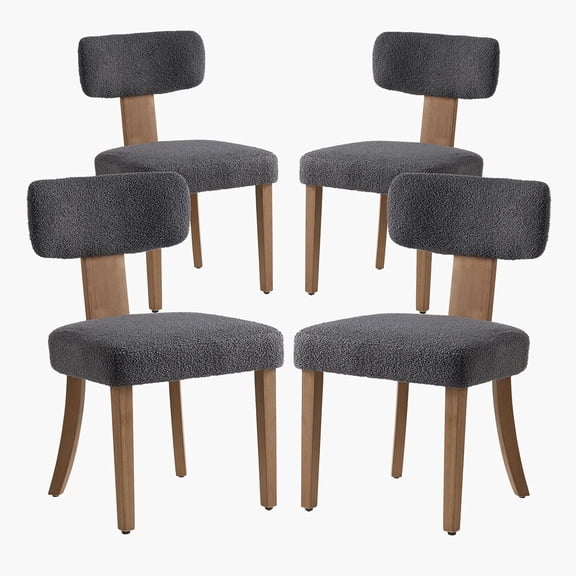 MUERE Kitchen Chairs Set of 4, Modern Boucle Chairs with Upholstered Curved Backrest & Seat, Hardwood Frame, Dark Grey