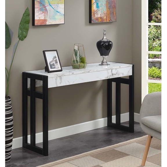 MUERE Long Console Table, Farmhouse Wooden Sofa Table Behind The Couch, Narrow Entryway Table for Entrance, Hallway, Living Room, 49.5-in x 15.75-in x 30-in White Faux Marble and Black