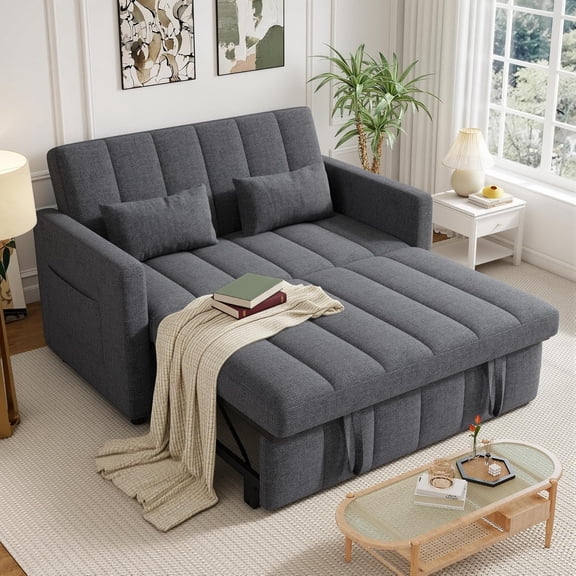 MUERE Sleeper Sofa Bed,3-in-1 Convertible Pull Out Couch with Adjustable Backrest for Living Room,Loveseat Sofa Bed with Side Pockets,Easy Assembly,Light Gray,1 PCS