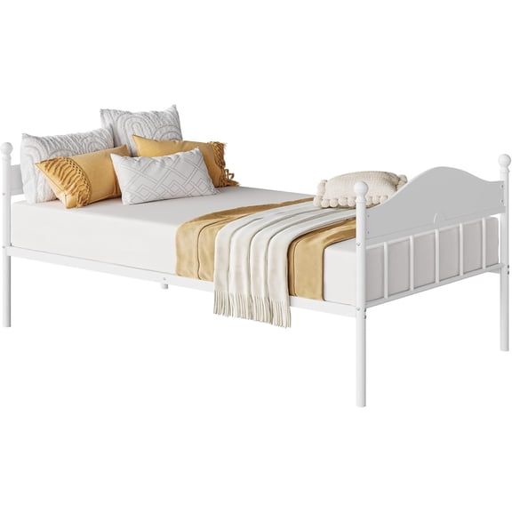 MUERE Twin Daybed, Metal Day Bed with Stylish Headboard, Under-Bed Storage Space, Heavy Duty Steel Slats Platform for Living Room, Bedroom and Guest Room, White