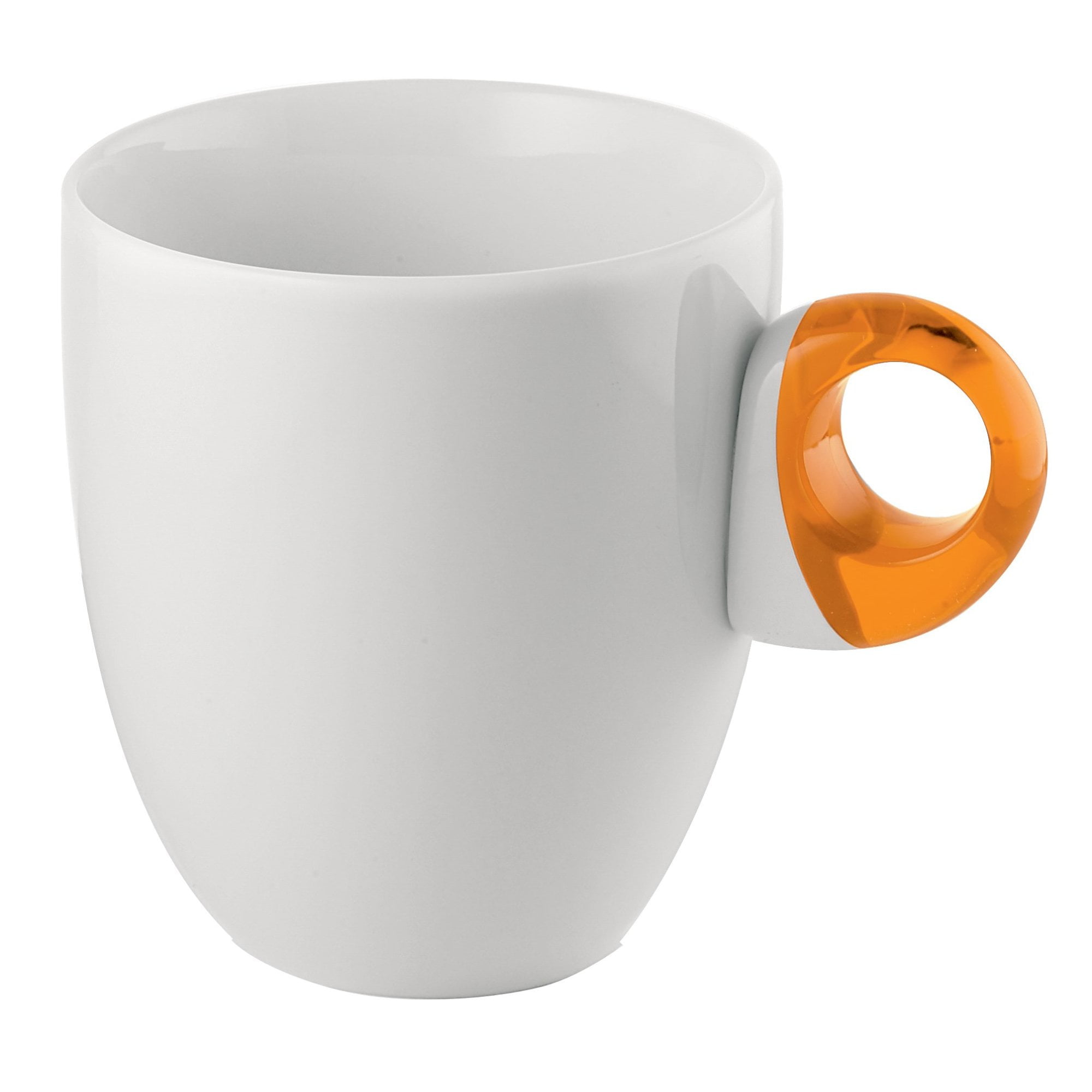 Set of 4 White and Orange Porcelain and Plastic Mugs