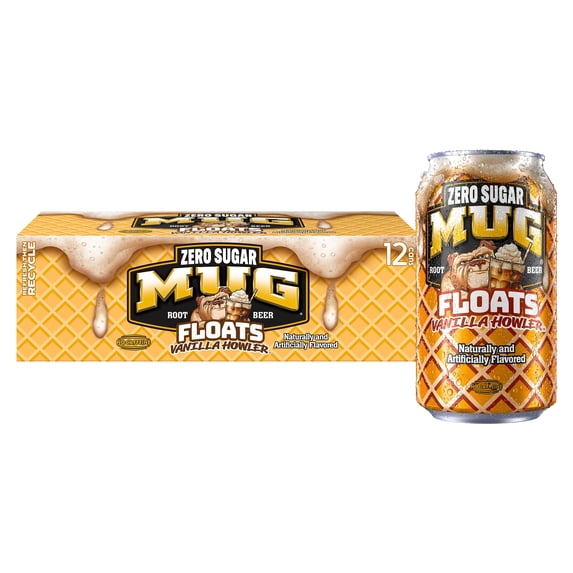 MUG Floats Vanilla Howler Zero Sugar Soda Pop, 12 fl oz, 12 Pack Cans