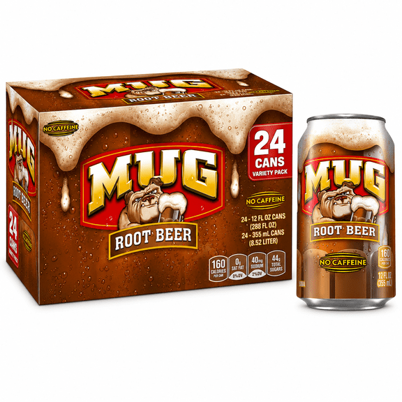 MUG Root Beer Soda Pop, 12 fl oz Cans, 24 Pack