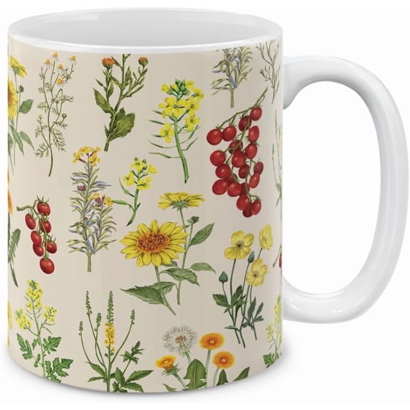 11 oz Coffee Mug Flowers Plants Garden Variety Designs Coffee Tea Cup Daisies Flowers Potted Lavender Sunflower Cactus Ceramic Mug